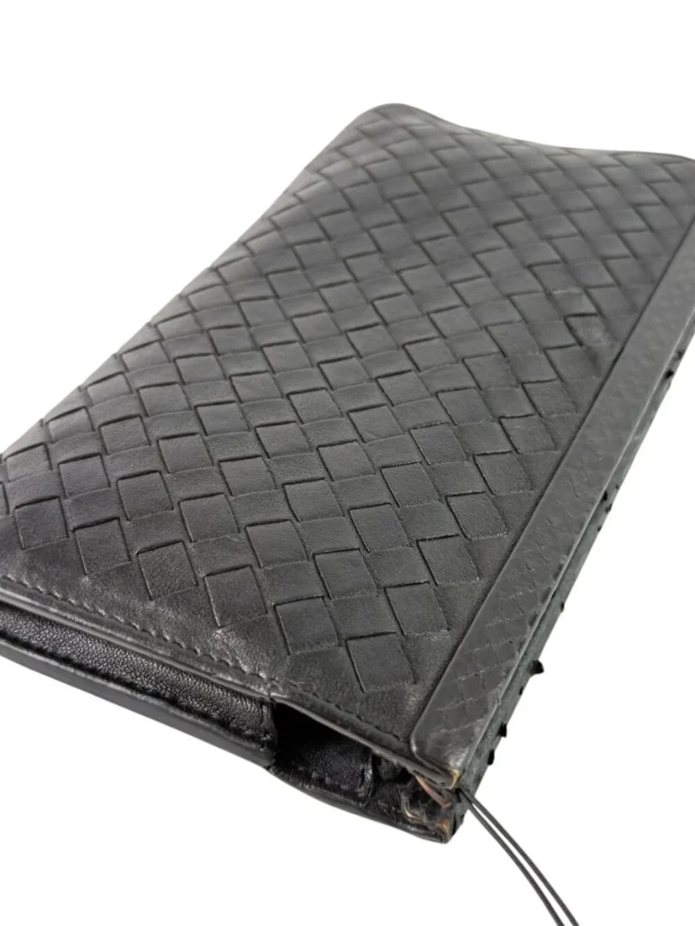 BOTTEGA VENETA Intrecciato Woven Black Leather Long Wallet Made in Italy